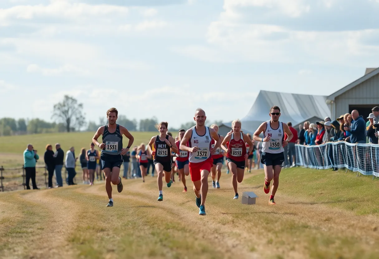 Runners competing in the Winthrop Cross Country Invitational race at Winthrop Farm.
