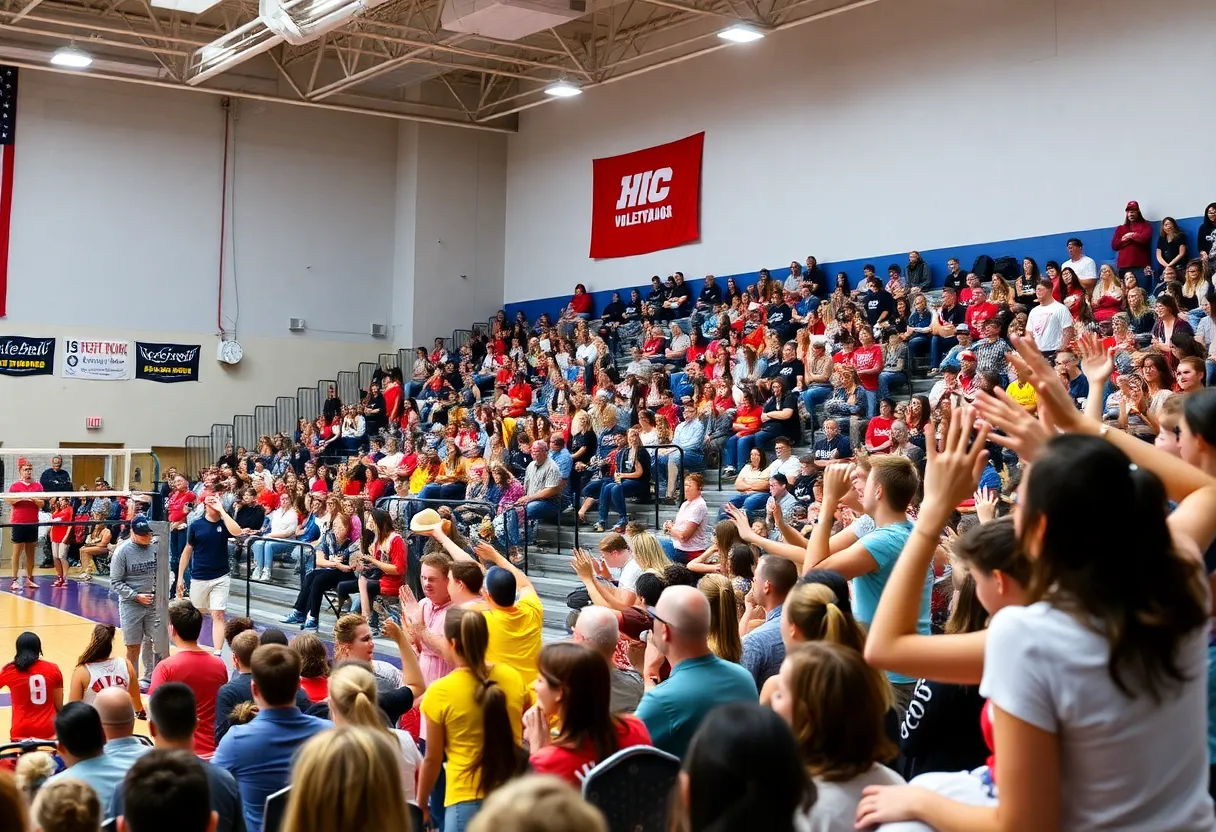 Winthrop University volleyball match with fans and players