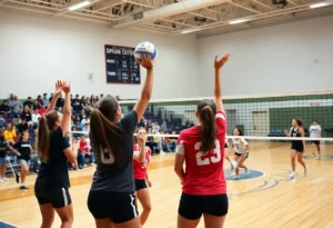 Winthrop volleyball team playing against Gardner-Webb