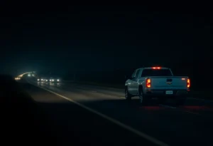 Scene of a truck accident on a dark highway