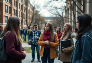 Tense atmosphere on college campus discussing academic dismissals.
