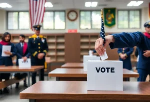 Air Force Academy members in discussion during a voting session