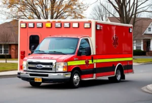 Emergency medical service unit responding in a suburban municipality.