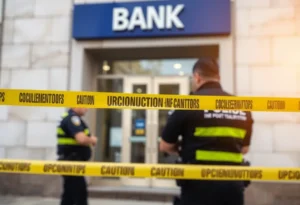 Security measures at a bank following a robbery incident.