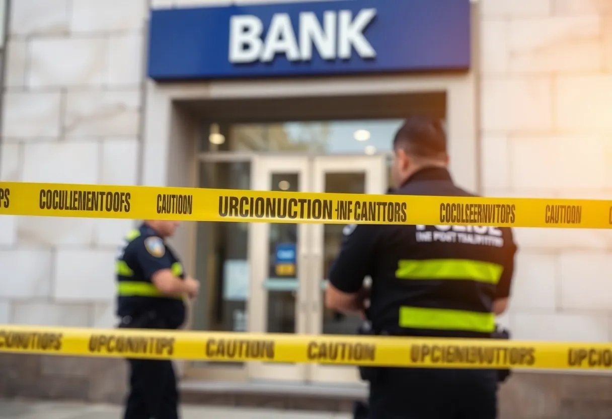 Security measures at a bank following a robbery incident.