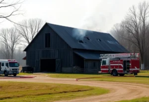 Scene of a barn fire aftermath in rural Manheim Township