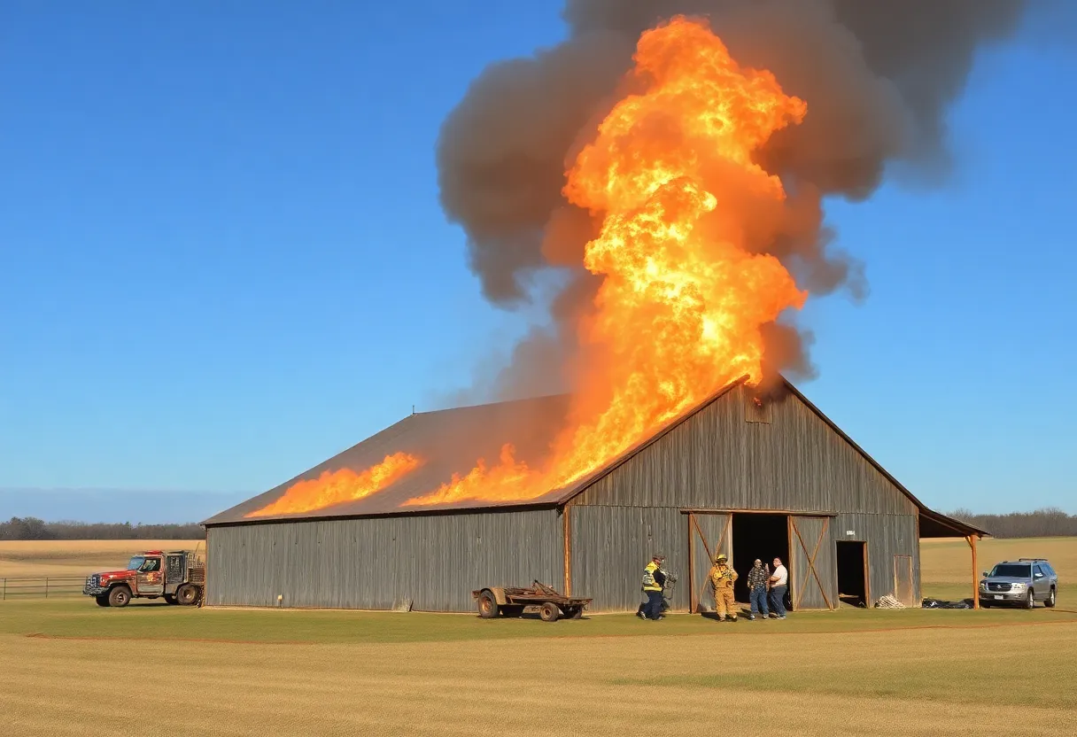 A barn fire incident in Manor Township with firefighters working to extinguish the flames.