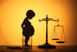 Symbolic scene illustrating the dangers of drug use during pregnancy