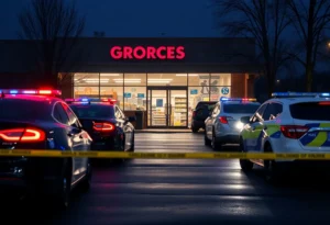 Police investigating a shooting scene outside a grocery store in Charlotte