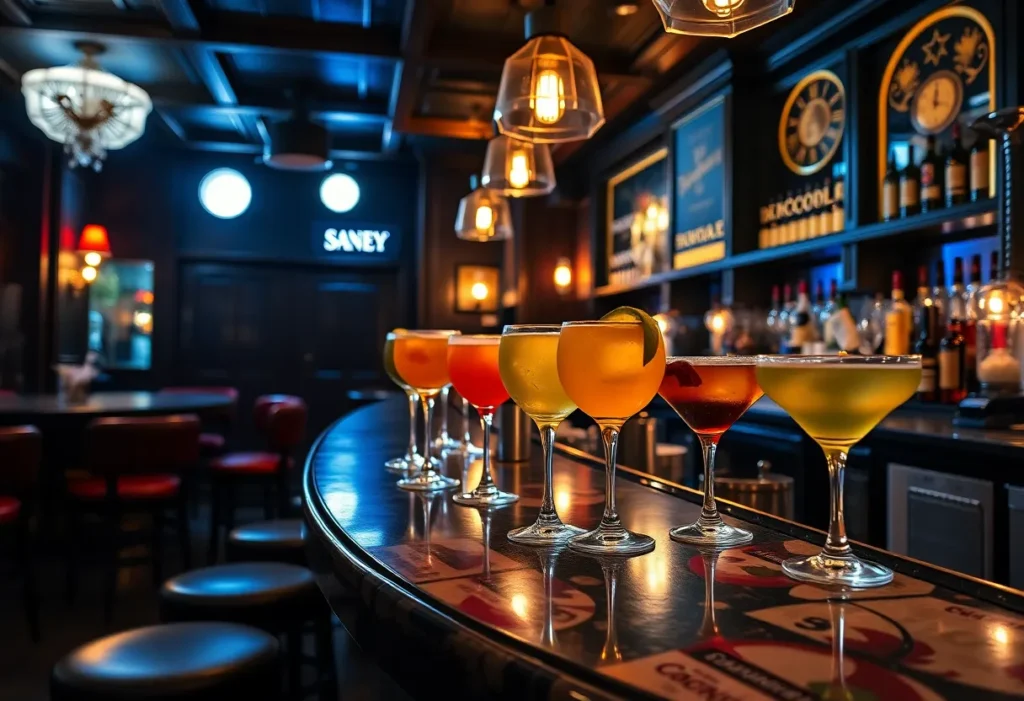 Interior of a Charlotte speakeasy with cocktails