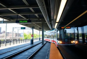 Charlotte light rail station with security personnel