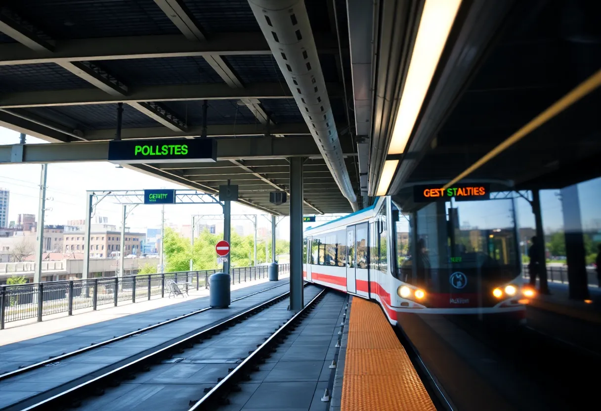 Charlotte light rail station with security personnel