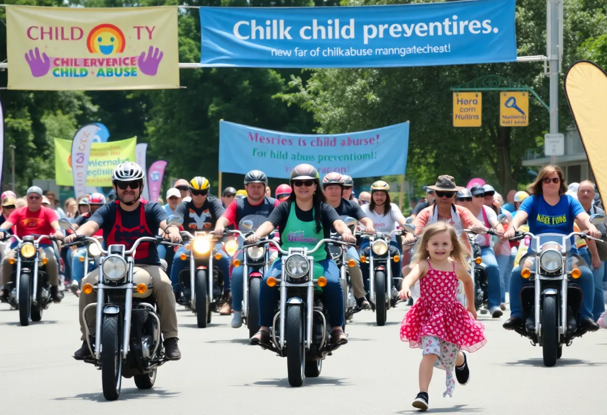 Bikers participating in the Child Abuse Prevention Ride