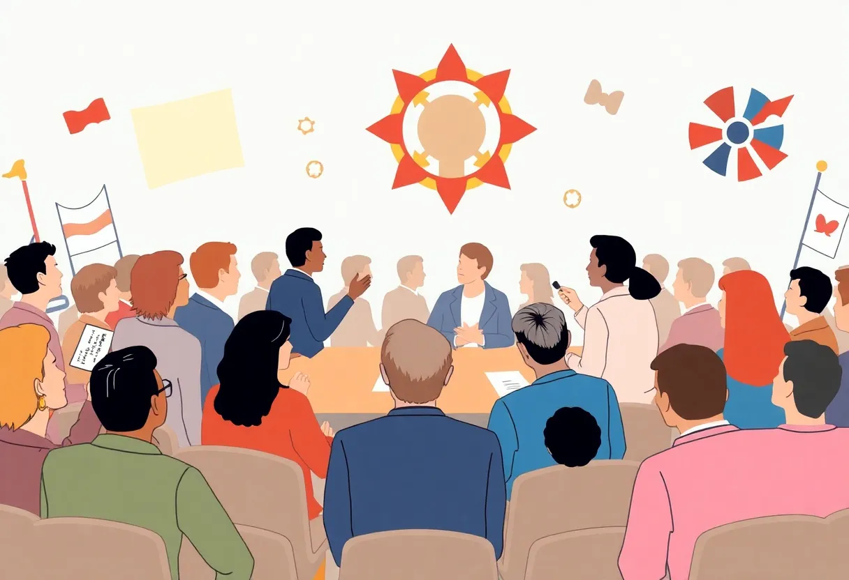 A diverse group engaging in respectful dialogue