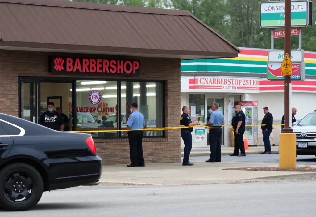 Police at a barbershop linked to a drug operation in Clover, SC.