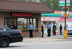 Police at a barbershop linked to a drug operation in Clover, SC.