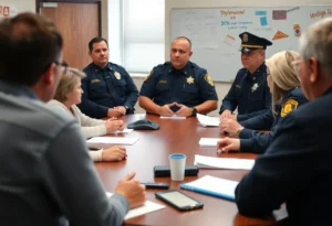 Community members discussing school safety measures