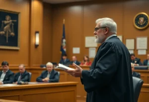 Courtroom where a retired teacher is being sentenced.