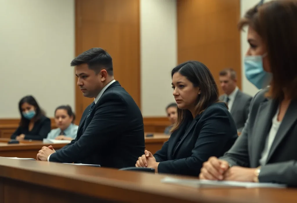 Courtroom scene representing a serious sentencing case