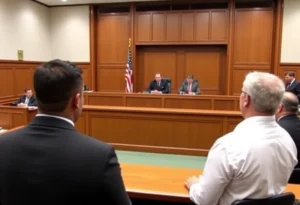 Courtroom scene during sentencing for a shooting case