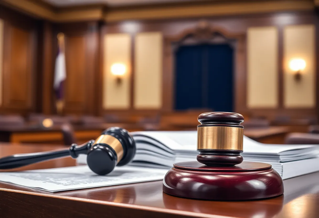 A courtroom with a gavel and legal documents symbolizing a manslaughter case
