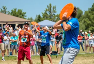 Disc golf players in action during a tournament at Winthrop University.
