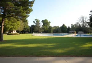 Lawn and swimming area at Ebenezer Park under maintenance