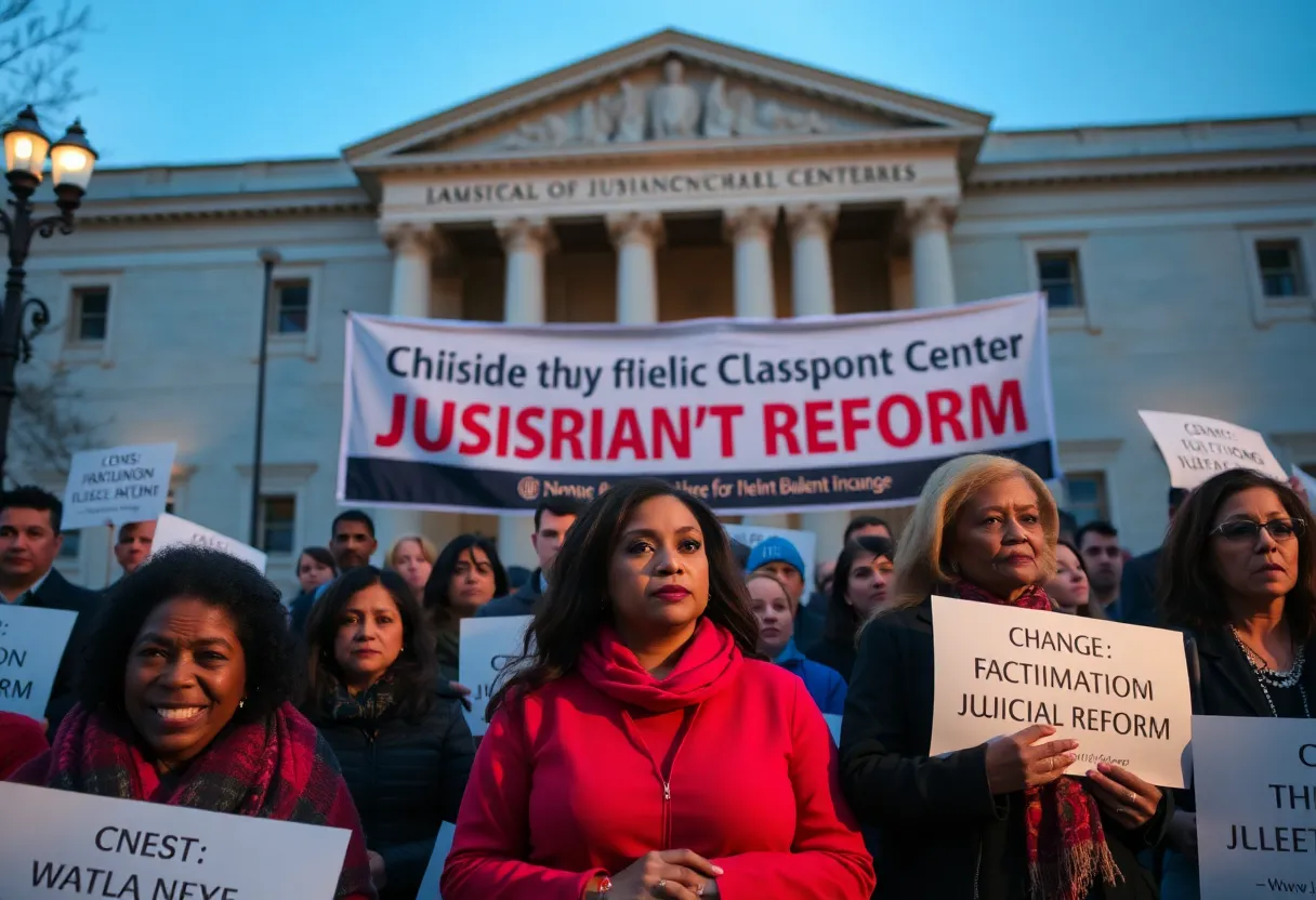 Families at a news conference advocating for judicial reform