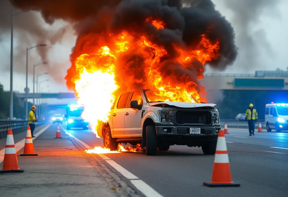 Emergency responders deal with a vehicle fire on Interstate 83