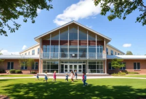 Flint Hill Elementary School playground with children
