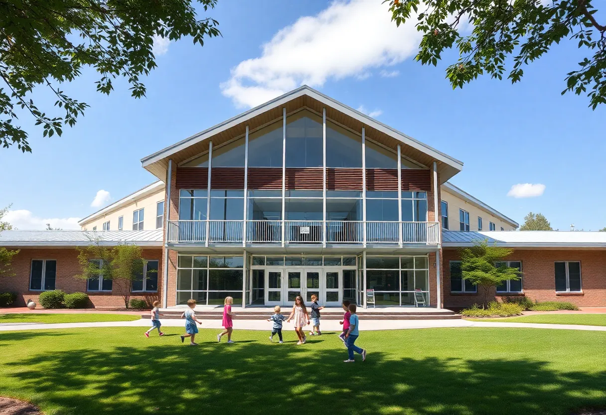 Flint Hill Elementary School playground with children