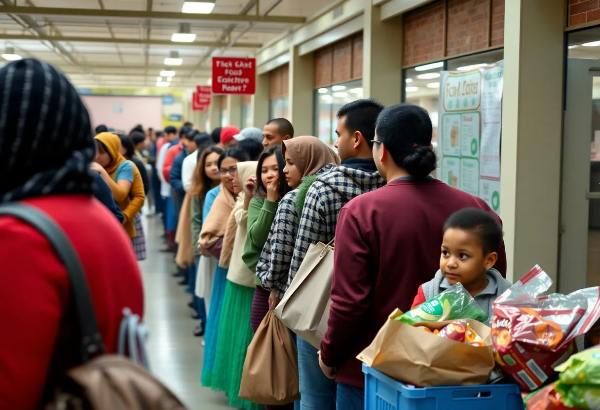 People waiting in line at a food bank for food assistance in York County