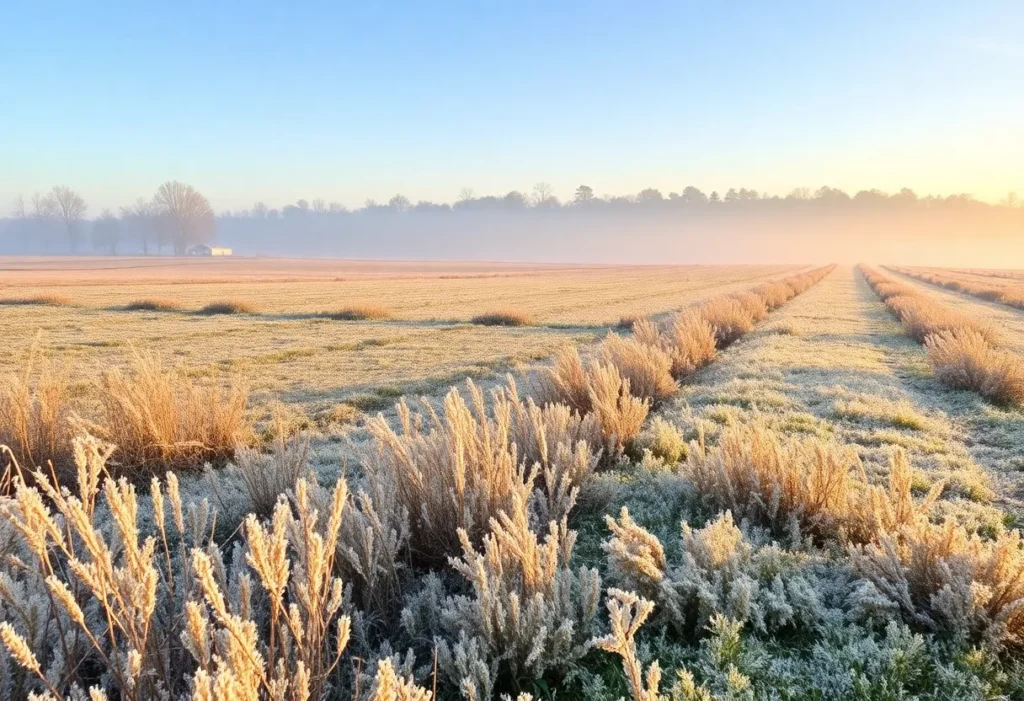 Frost-covered fields in Lancaster County during early morning