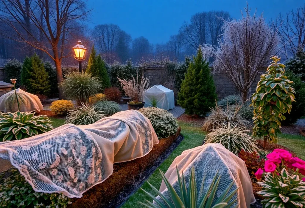 Frost-covered garden plants in Lancaster County