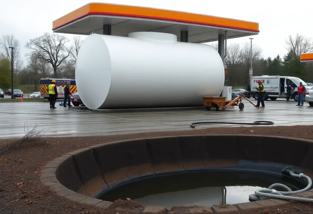 Emergency crews cleaning up a gasoline spill at Sam's Club in Rock Hill