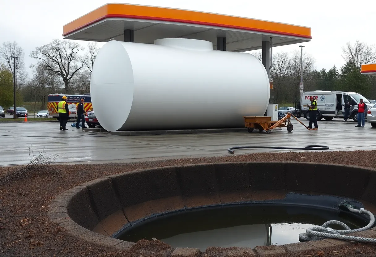 Emergency crews cleaning up a gasoline spill at Sam's Club in Rock Hill