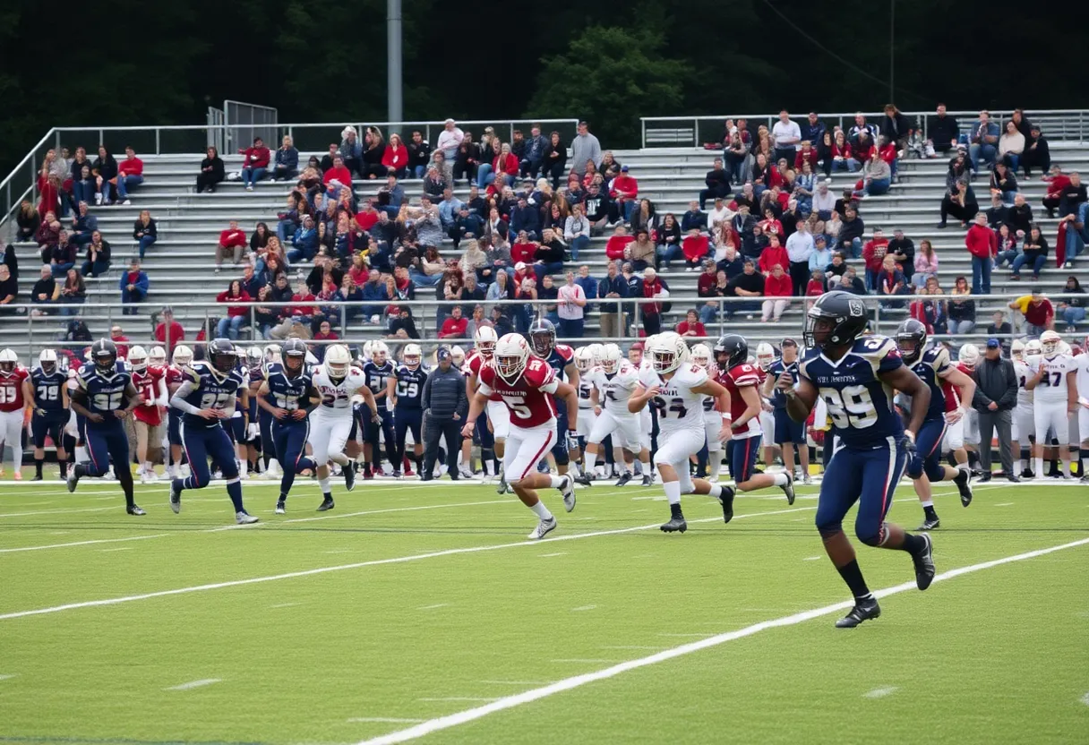 Players in action during a high school football game