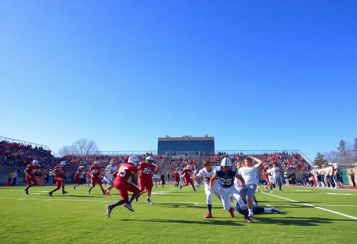 Indian Land football game against Fort Mill, showcasing players in action.