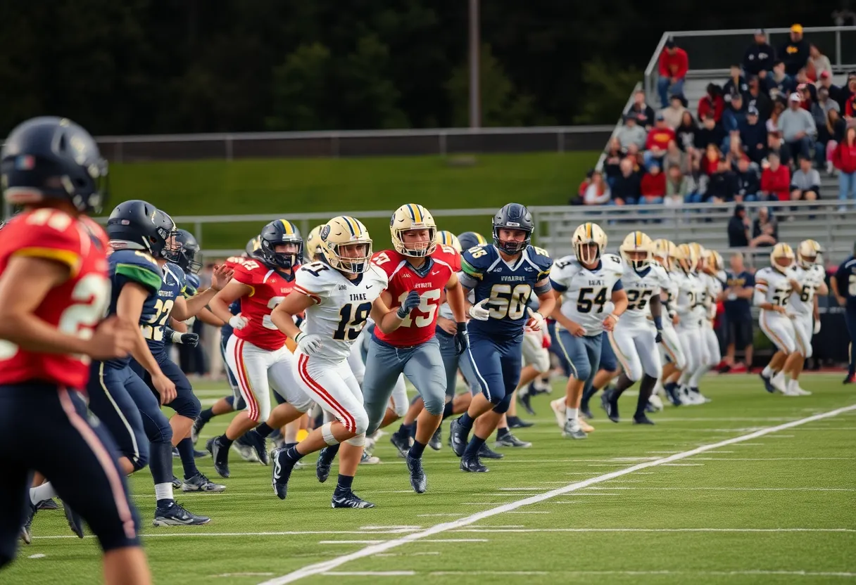 Keenan High School football players competing on the field