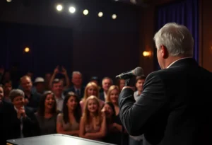 Late-night set emphasizing the importance of free speech