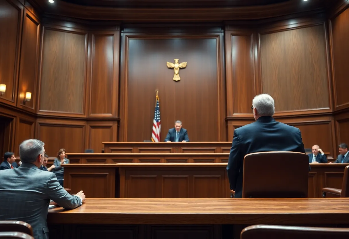 Courtroom scene in Lancaster County with a judge presiding