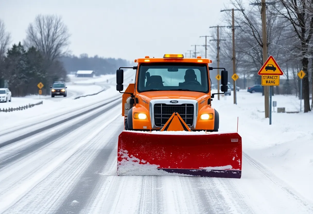 Snowplow operating on a snow-covered road in Lancaster County.