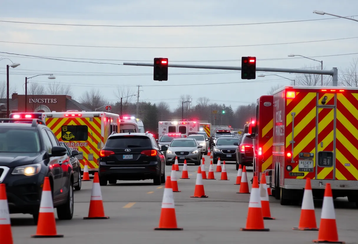 Emergency vehicles at a traffic accident site in Lancaster County