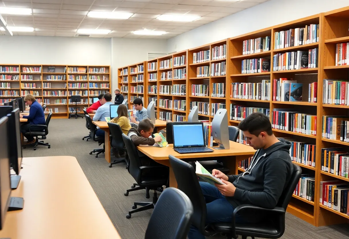 Lancaster Library with community members reading