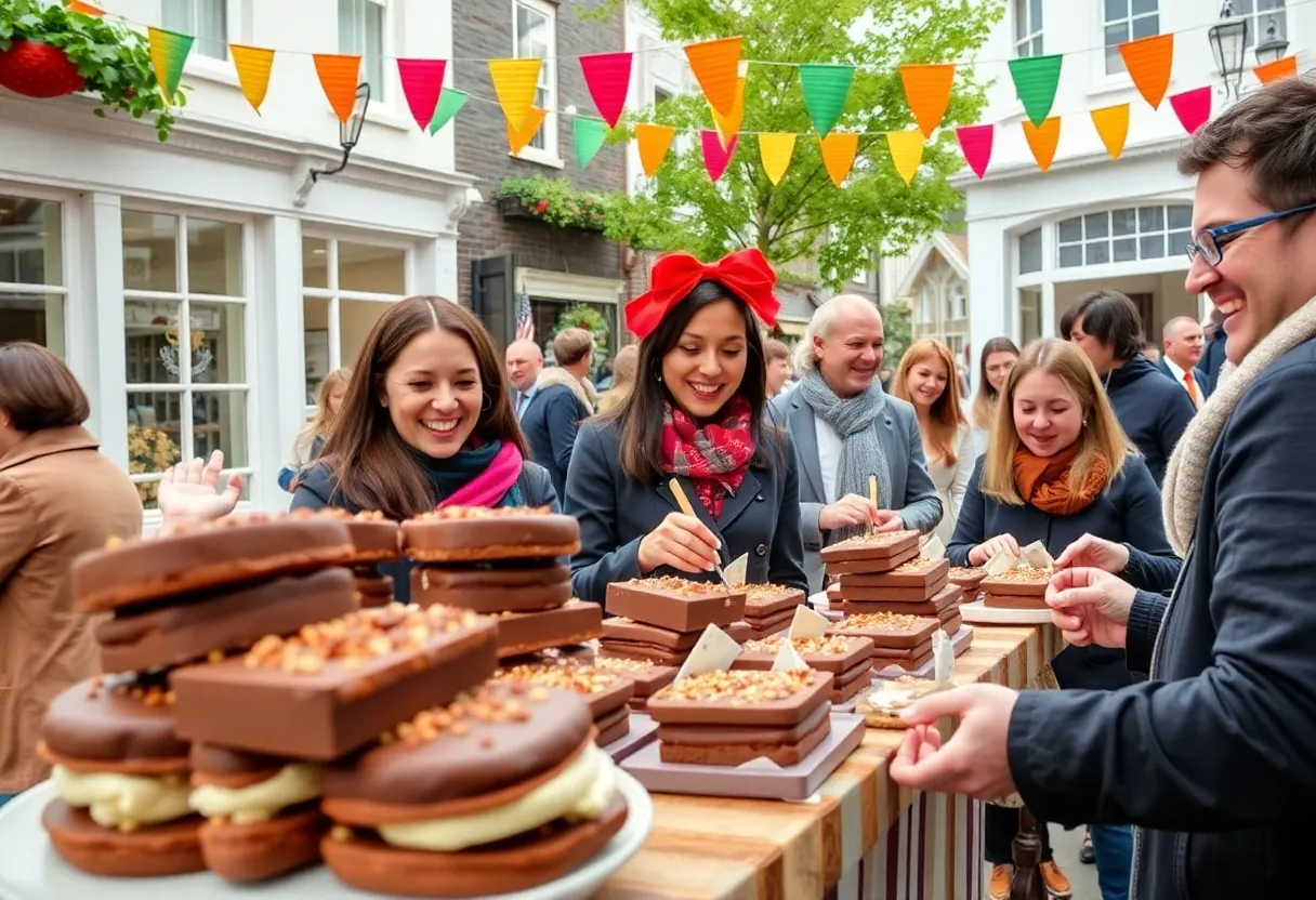 Attendees enjoying the Lititz Chocolate Walk with chocolate treats.