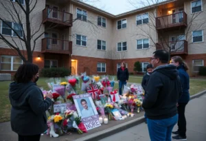 Memorial for a shooting victim at Pepper Ridge Apartments