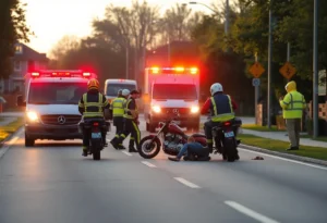 Emergency responders at a motorcycle accident scene