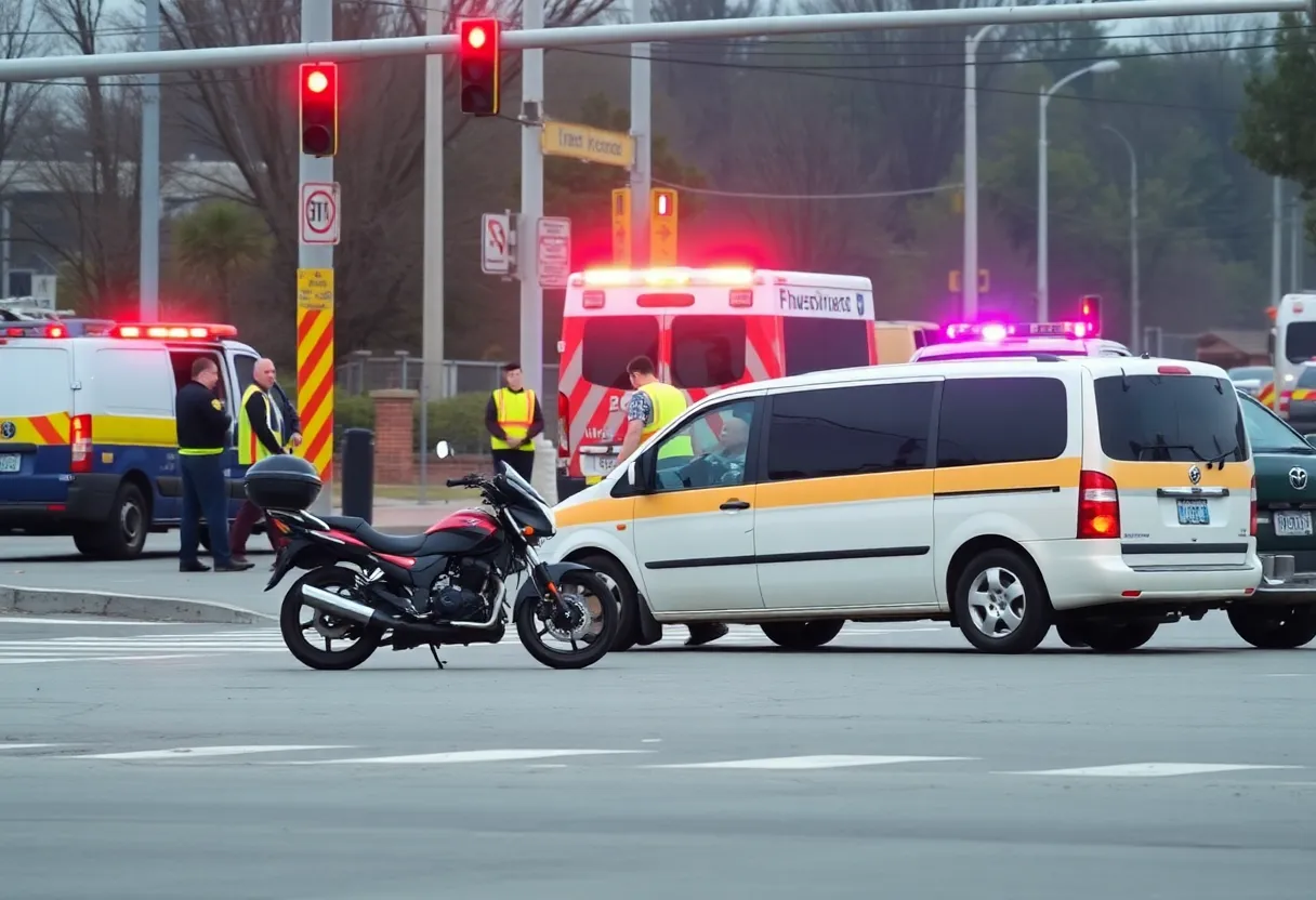 Accident scene with a motorcycle and minivan in Rock Hill