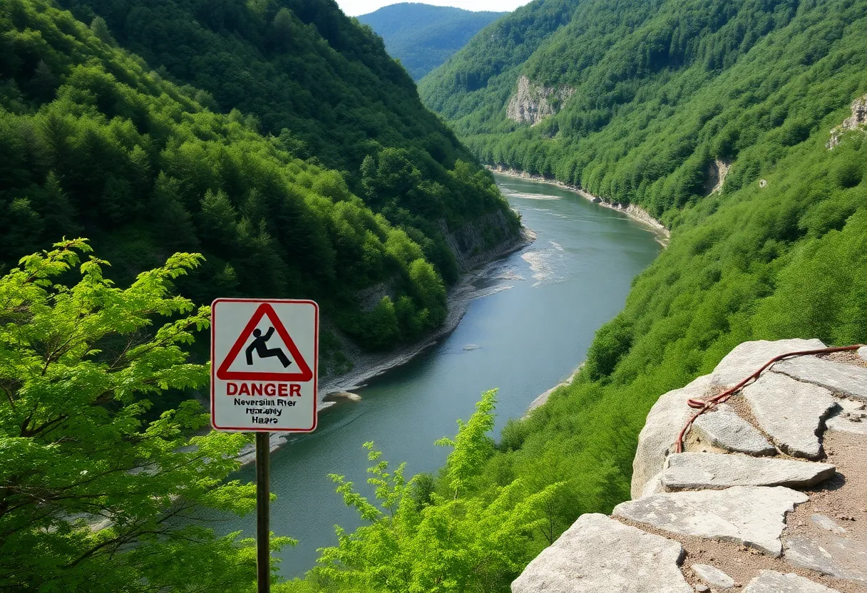 Hazard warning sign near the Neversink River
