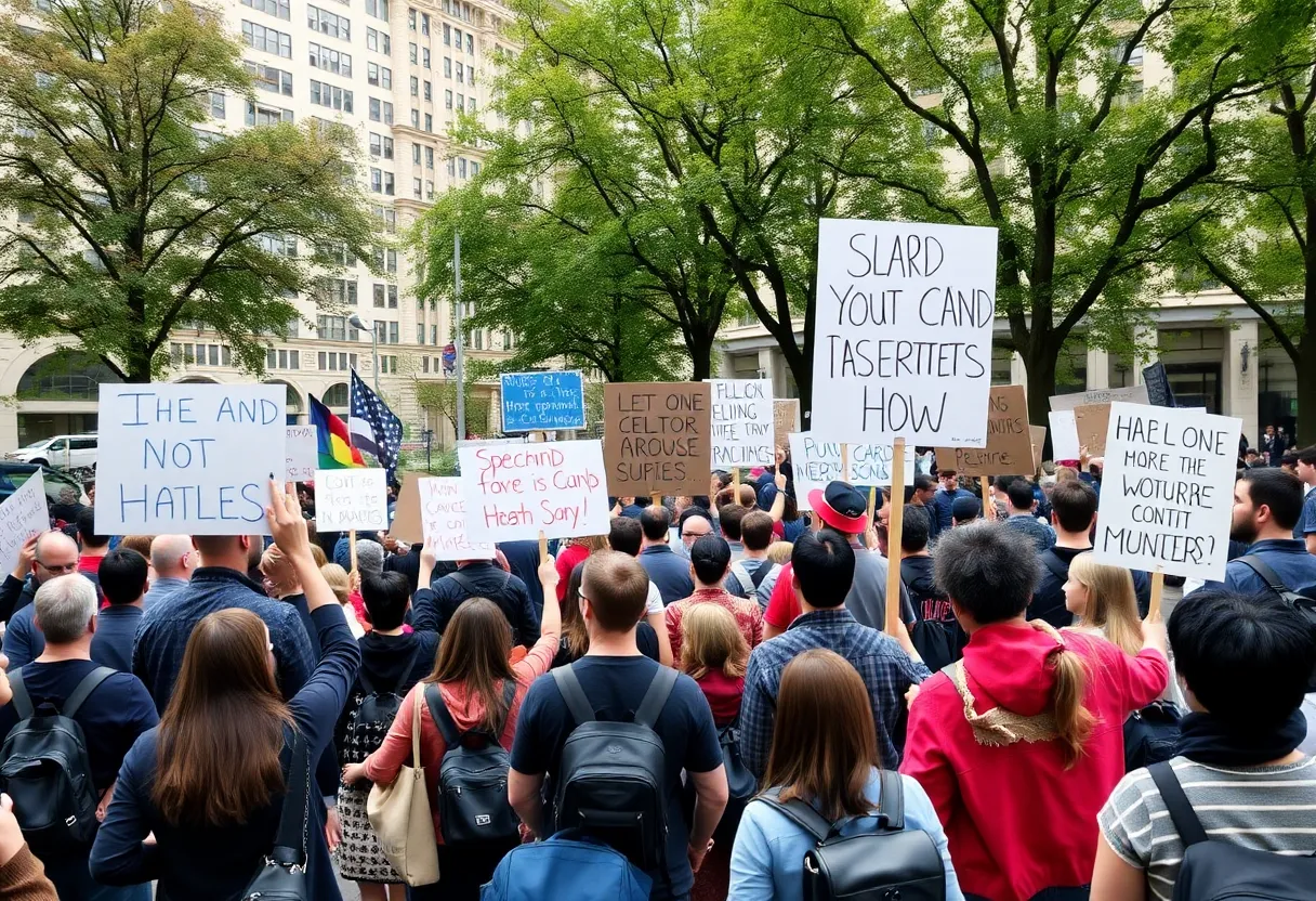 Participants in the No Kings protests holding signs in Rock Hill